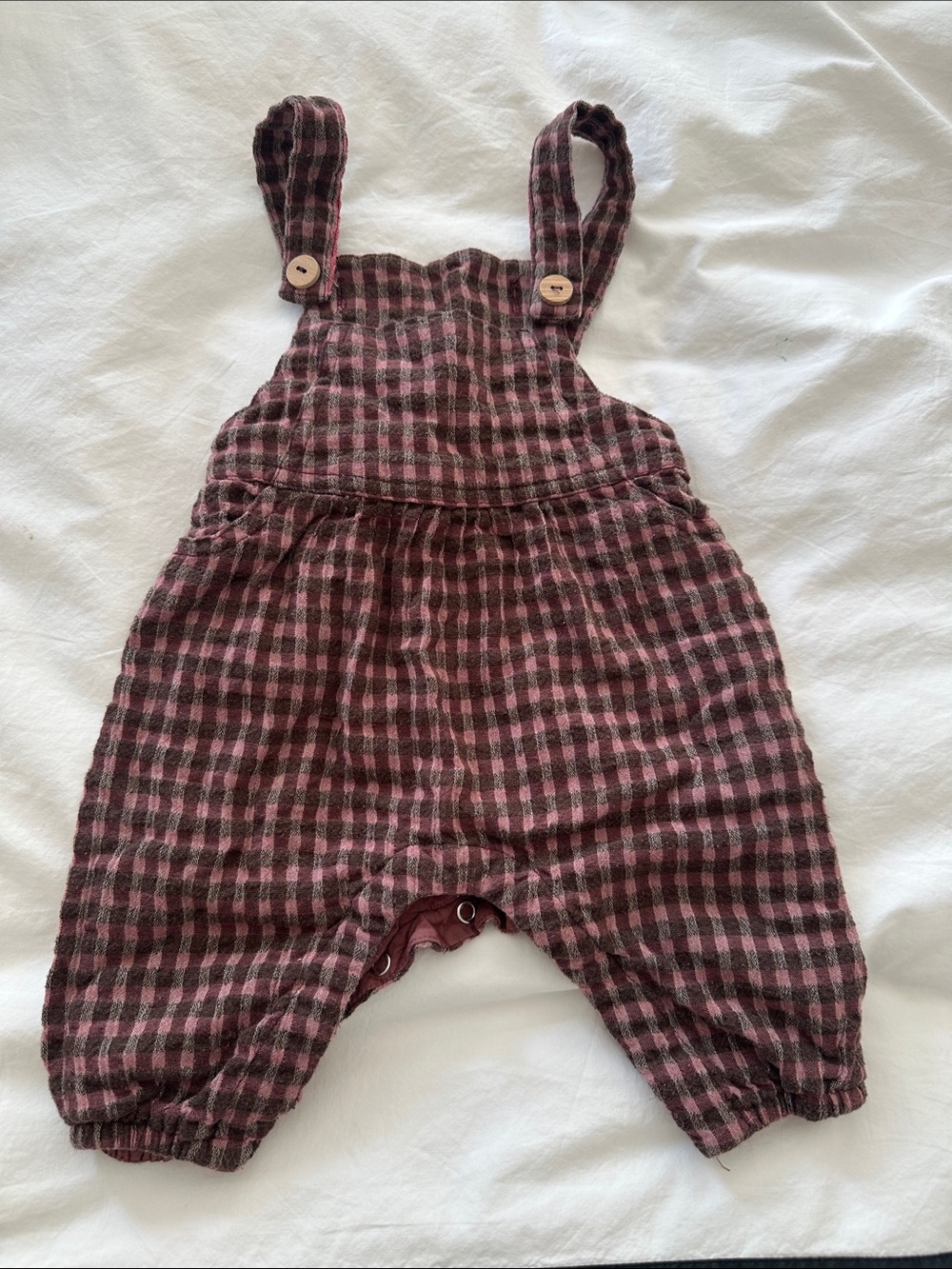 Zara Plaid Romper Overalls in Burgundy and Pink, 3-6 mos